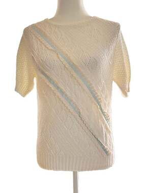 Vintage Pointelle Knit Cottage Core Sweater Cream With Blue Ribbons